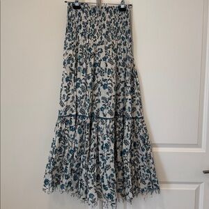 Zara Floral Blue and Ivory Maxi Skirt